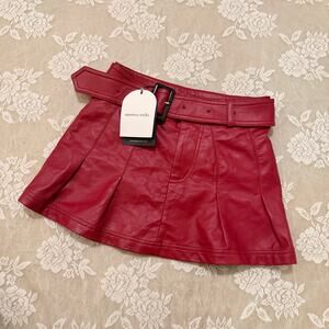 Mistress Rocks Wine Vegan Leather Pleated Mini Skirt Size XS NWT